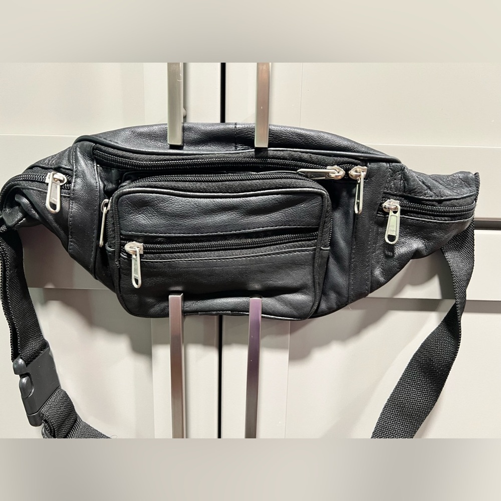 Black Leather Waist Bag